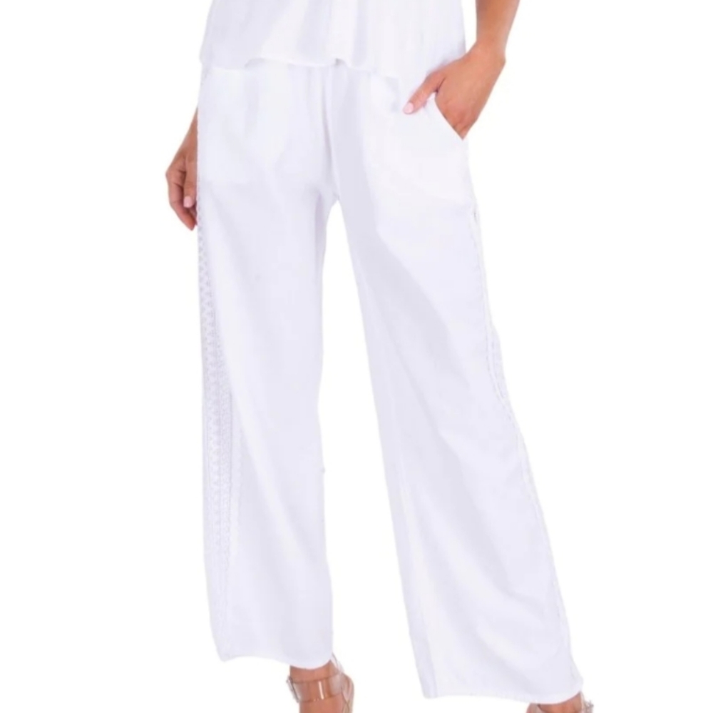 Heidi' Side Crochet Pants White